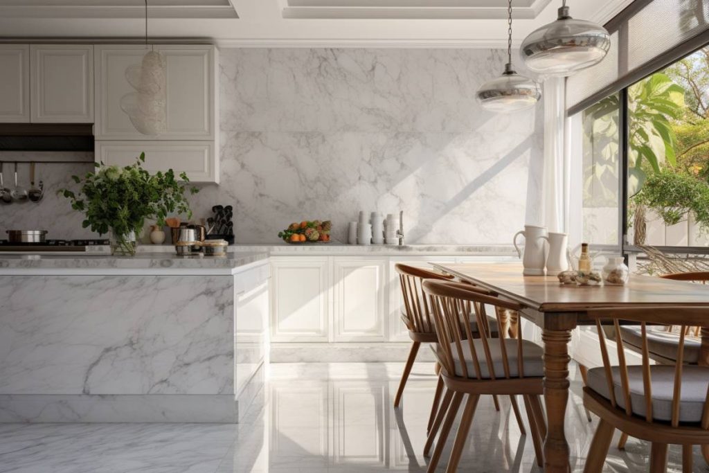 Élégance Intemporelle - Le Carrelage Effet Marbre dans votre Cuisine de Prestige